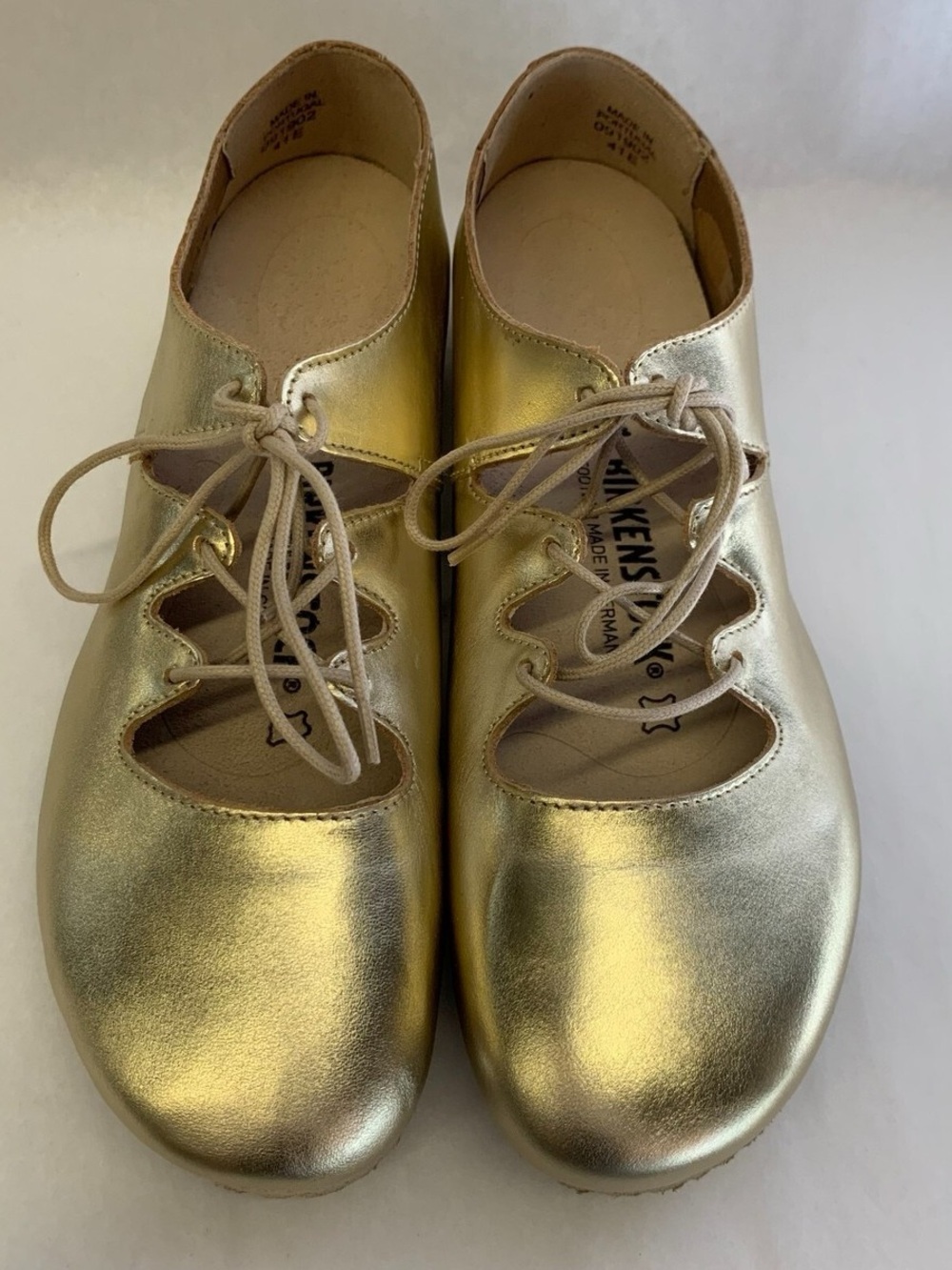 Birkenstock Metallic Gold Lace-Up Cutout Flats Size 8 Women’s